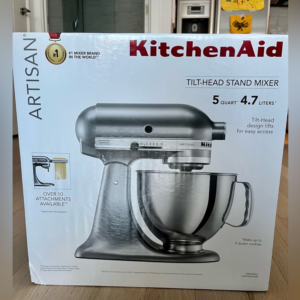 KitchenAid Mixer (5-quart). New in box. Silver
